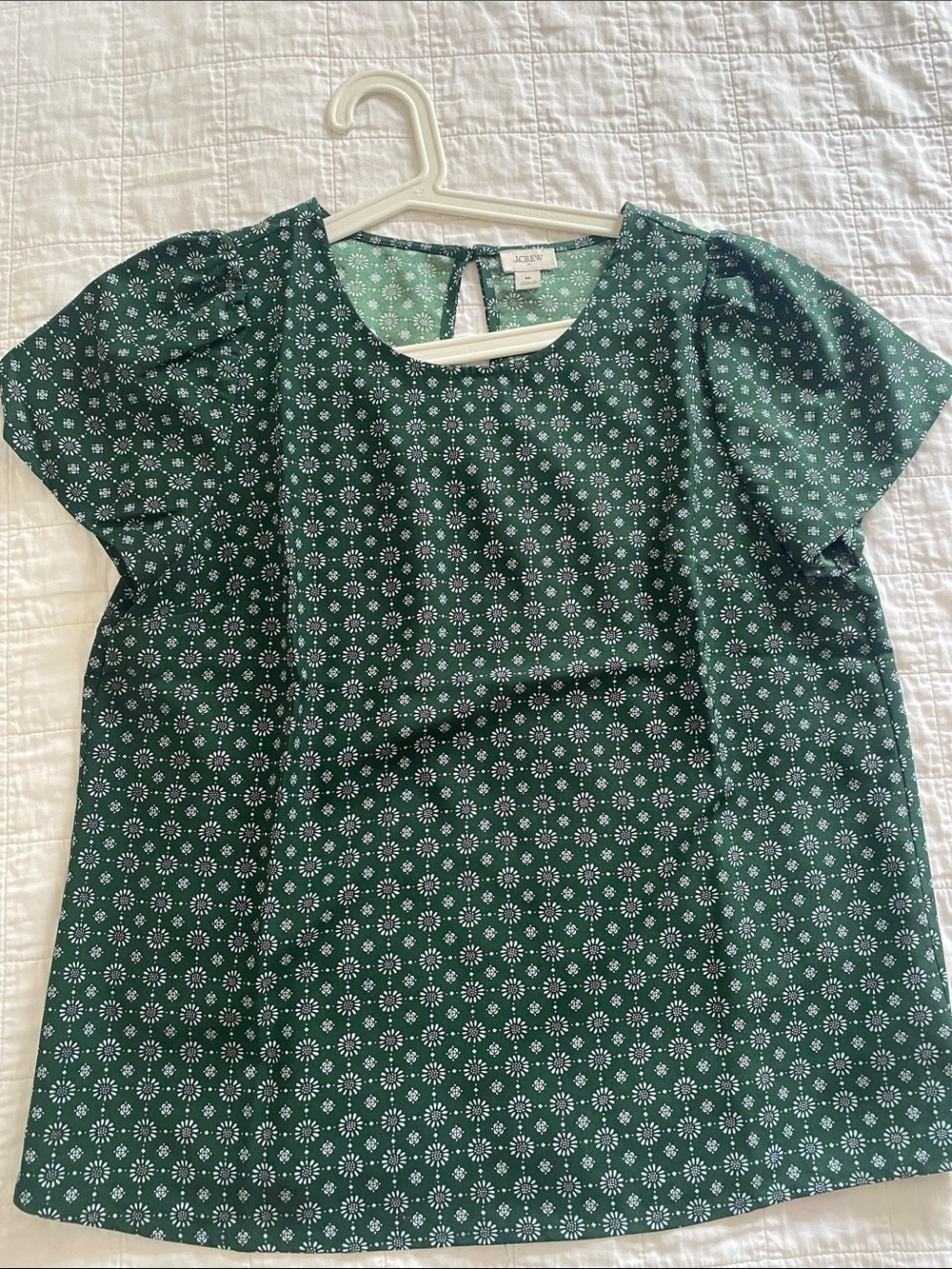 J. Crew Dark Green Floral Dot Short Sleeve Blouse